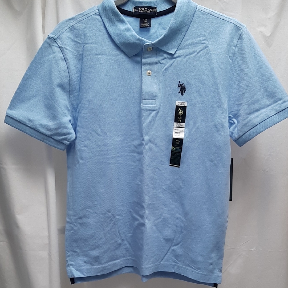 New US Polo Assn Boy's Sky Blue Cotton Polo Shirt, Sz XXL 18